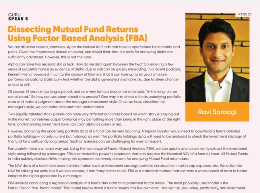 Dissecting Mutual Fund Returns Using Factor Based Analysis (FBA)